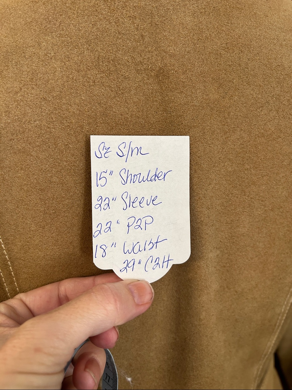 Suede Long Coat - Tan Women's Jacket - Picture 8 of 8